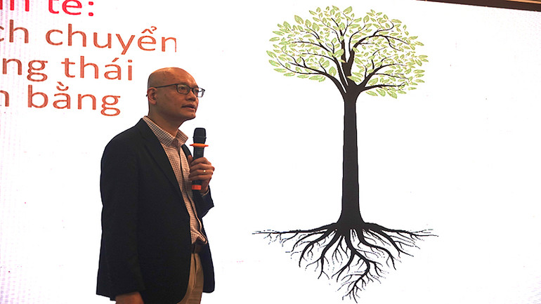 Giáo sư, Tiến sĩ Trần Ngọc Anh trình bày tham luận tại hội thảo.