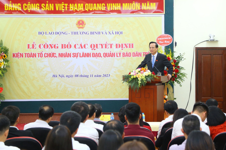 Bộ trưởng Lao động-Thương binh và Xã hội Đào Ngọc Dung phát biểu tại Lễ công bố.