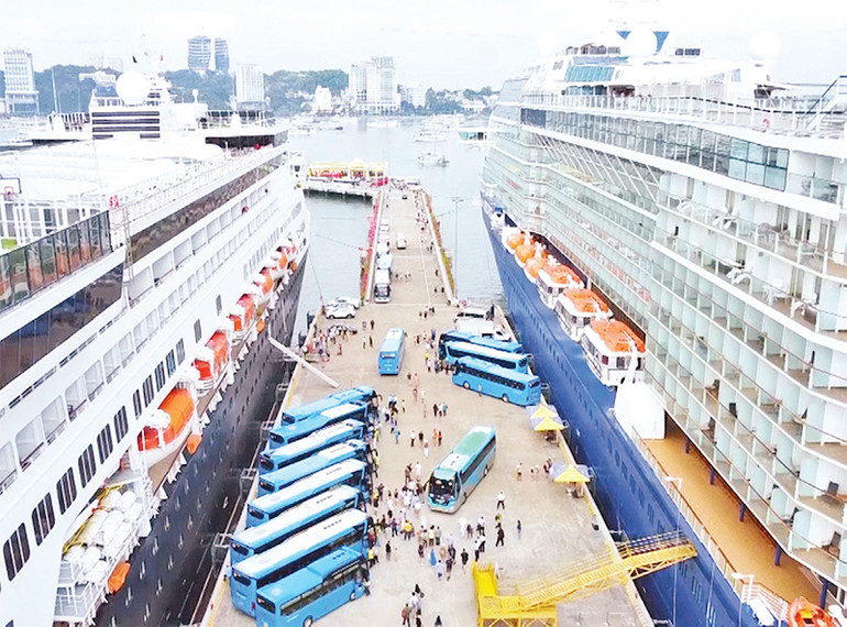 Tàu du lịch biển quốc tế đưa khách đến Hạ Long.