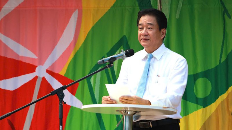 Phó Chủ tịch Ủy ban nhân dân tỉnh Ninh Thuận Nguyễn Long Biên phát biểu tại buổi tổ chức chương trình.