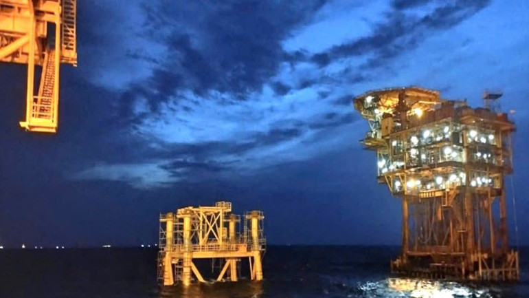 Vị trí chân đế giàn BK-23 và giàn BK-14 hiện hữu. (Ảnh: Vietsovpetro)