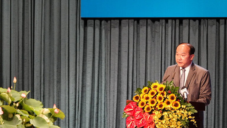 Ông Roy Kho,Tổng Lãnh sự nước Cộng hòa Singapore tại Thành phố Hồ Chí Minh phát biểu tại lễ kỷ niệm.