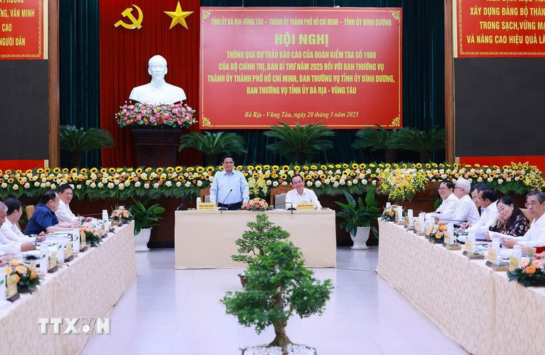 Thủ tướng Phạm Minh Chính chủ trì Hội nghị thông qua dự thảo báo cáo của Đoàn Kiểm tra 1908 đối với Thành ủy Thành phố Hồ Chí Minh, Ban Thường vụ Tỉnh ủy Bình Dương và Bà Rịa-Vũng Tàu.