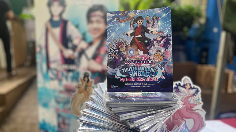 Bìa cuốn truyện tranh “Cuộc phiêu lưu của thuyền trưởng Sinbad- Đại chiến nàng Tiên Cá”.