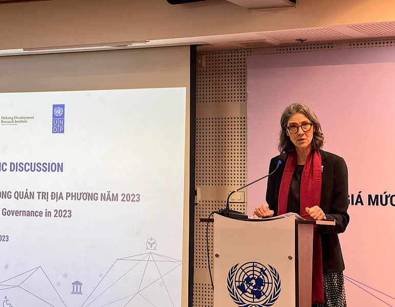 Trưởng Đại diện thường trú UNDP tại Việt Nam, bà Ramla Khalidi phát biểu tại lễ công bố. Trưởng Đại diện thường trú UNDP tại Việt Nam, bà Ramla Khalidi phát biểu tại lễ công bố.