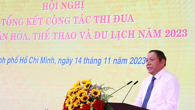 Bộ trưởng Bộ Văn hóa,Thể thao và Du lịch Nguyễn Văn Hùng phát biểu tại Hội nghị. Bộ trưởng Bộ Văn hóa,Thể thao và Du lịch Nguyễn Văn Hùng phát biểu tại Hội nghị.