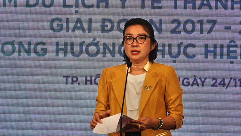 Phó Giám đốc Sở Du lịch Thành phố Hồ Chí Minh Bùi Thị Ngọc Hiếu phát biểu khai mạc hội nghị.