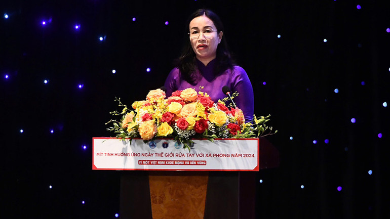 Phó Chủ tịch Ủy ban nhân dân thành phố Đà Nẵng Nguyễn Thị Anh Thi phát biểu hưởng ứng Ngày Thế giới rửa tay với xà phòng năm 2024