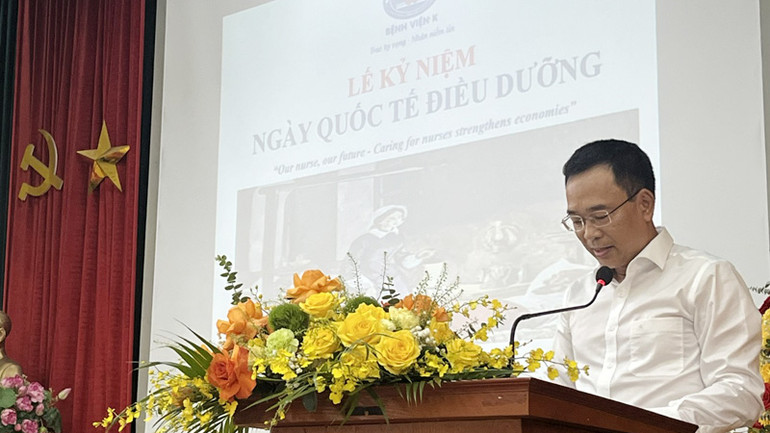 Phó Giám đốc Bệnh viện K, Tiến sĩ, Bác sĩ Đỗ Anh Tú phát biểu tại Lễ kỷ niệm