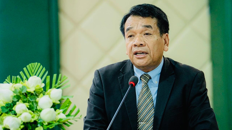 Phó Quốc vụ khanh Bộ Thông tin Campuchia Has Sam Ath phát biểu ý kiến tại sự kiện.