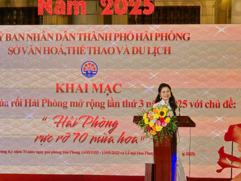 Bà Trần Thị Hoàng Mai, Giám đốc Sở Văn hóa, Thể thao và Du lịch thành phố Hải Phòng phát biểu tại chương trình.