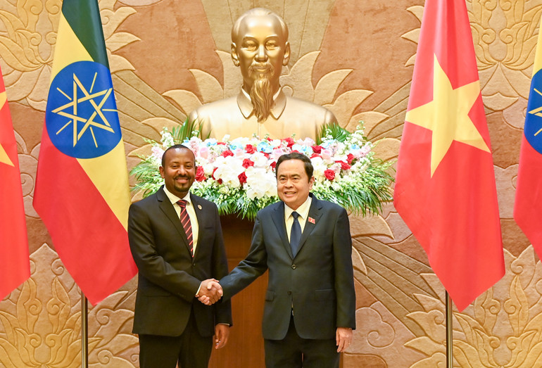 Chủ tịch Quốc hội Trần Thanh Mẫn và Thủ tướng Ethiopia Abiy Ahmed Ali tại hội kiến. (Ảnh: Duy Linh)