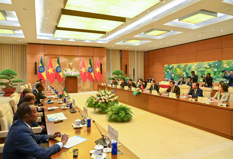 Quang cảnh hội kiến tại Nhà Quốc hội. (Ảnh: Duy Linh)