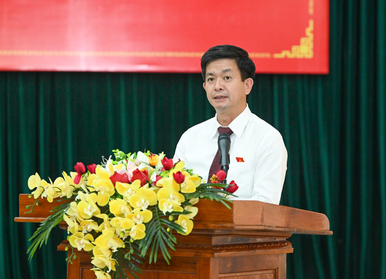 Bí thư Tỉnh ủy Quảng Trị Lê Quang Tùng phát biểu tại buổi làm việc. (Ảnh: DUY LINH)