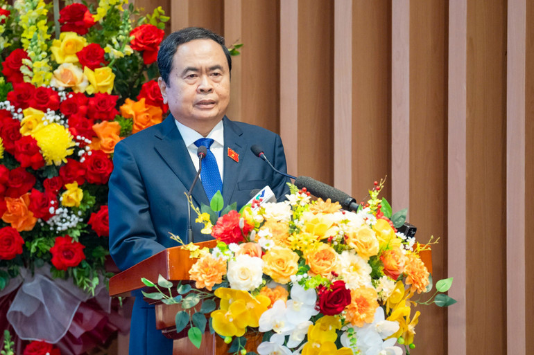 Chủ tịch Quốc hội Trần Thanh Mẫn phát biểu tại lễ kỷ niệm. (Ảnh: DUY LINH)