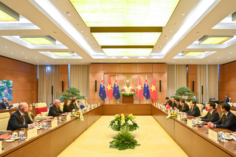 Quang cảnh buổi hội kiến tại Nhà Quốc hội. (Ảnh DUY LINH)