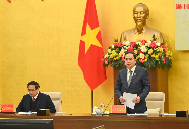 Bí thư Đảng ủy Quốc hội, Chủ tịch Quốc hội Trần Thanh Mẫn phát biểu khai mạc hội nghị. (Ảnh: Duy Linh) Bí thư Đảng ủy Quốc hội, Chủ tịch Quốc hội Trần Thanh Mẫn phát biểu khai mạc hội nghị. (Ảnh: Duy Linh)