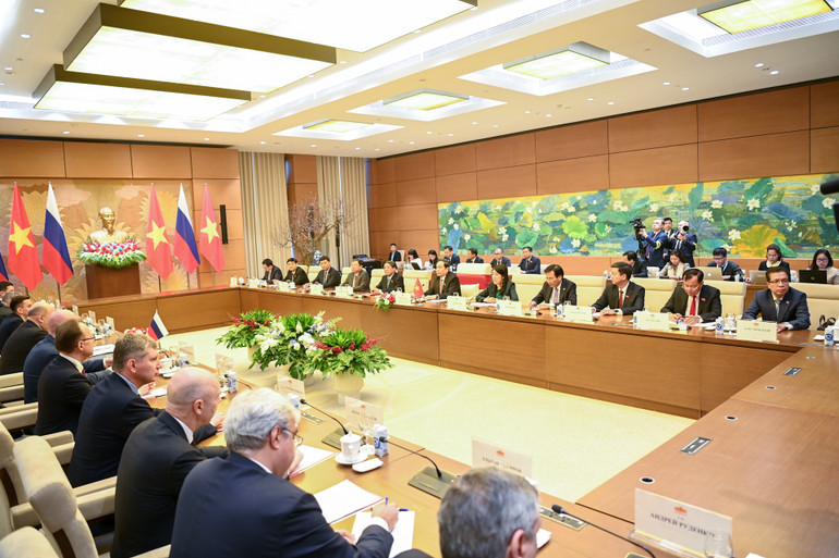 Quang cảnh buổi hội kiến tại Nhà Quốc hội. (Ảnh: DUY LINH)