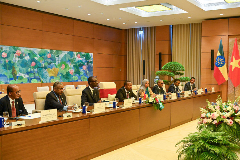 Thủ tướng Ethiopia Abiy Ahmed Ali phát biểu tại hội kiến. (Ảnh: Duy Linh)