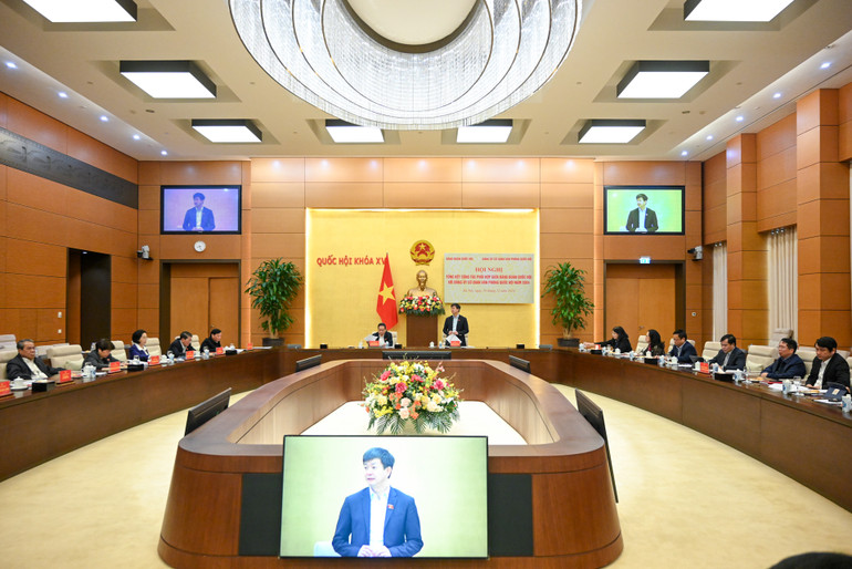 Quang cảnh hội nghị tổng kết công tác phối hợp giữa Đảng đoàn Quốc hội với Đảng ủy cơ quan Văn phòng Quốc hội năm 2024. (Ảnh: DUY LINH)