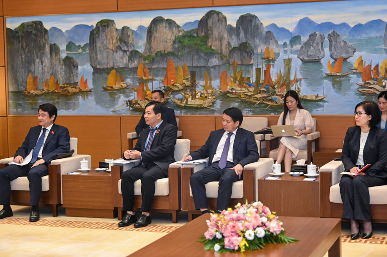 Lãnh đạo các Ủy ban của Quốc hội, Văn phòng Quốc hội và các đại biểu dự buổi tiếp. (Ảnh: Duy Linh)