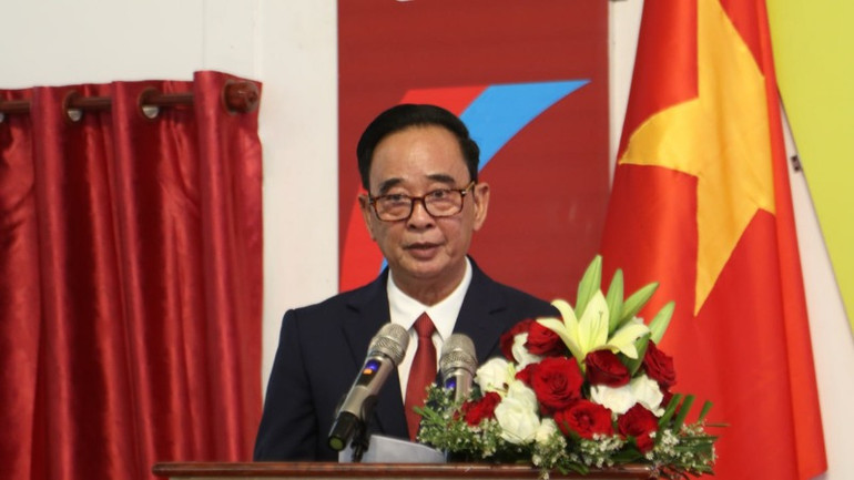 Chủ tịch Hội Khmer-Việt Nam tại Campuchia Sim Chy chia sẻ ý kiến.