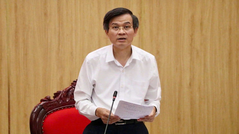 Bí thư Tỉnh ủy Ninh Bình Đoàn Minh Huấn phát biểu tại buổi làm việc.