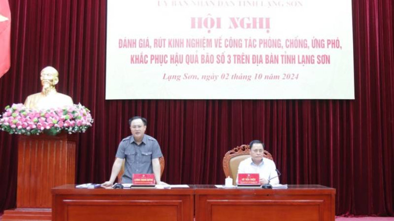 Lãnh đạo Ủy ban nhân dân tỉnh Lạng Sơn phát biểu chỉ đạo hội nghị rút kinh nghiệm, về công tác phòng chống, ứng phó bão số 3.