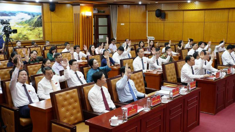 Các đại biểu biểu quyết thông qua nghị quyết. Các đại biểu biểu quyết thông qua nghị quyết.