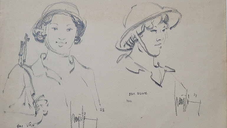 Tác phẩm "Em Vân và em Dung" của họa sĩ Huỳnh Phương Đông. (Ảnh BTC)