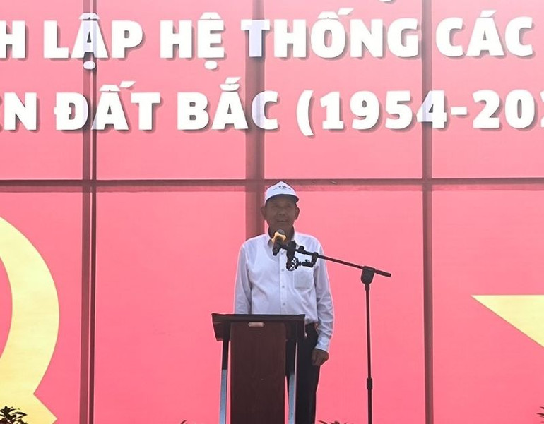 Nguyên Ủy viên Bộ Chính trị, nguyên Phó Thủ tướng Thường trực Chính phủ Trương Hòa Bình phát biểu tại buổi Lễ.