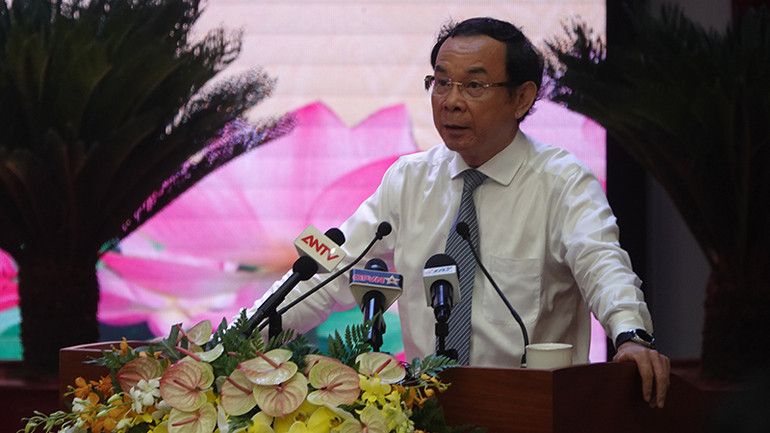 Đồng chí Nguyễn Văn Nên, Bí thư Thành ủy Thành phố Hồ Chí Minh, phát biểu chào mừng Hội thảo. (Ảnh: M.H) Đồng chí Nguyễn Văn Nên, Bí thư Thành ủy Thành phố Hồ Chí Minh, phát biểu chào mừng Hội thảo. (Ảnh: M.H)