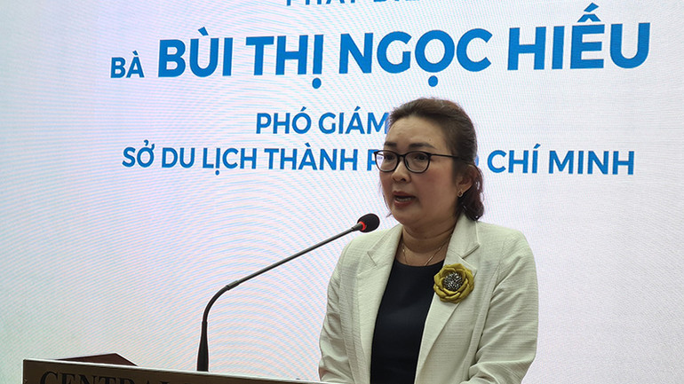 Bà Bùi Thị Ngọc Hiếu, Phó Giám đốc Sở Du lịch Thành phố Hồ Chí Minh phát biểu tại chương trình. Bà Bùi Thị Ngọc Hiếu, Phó Giám đốc Sở Du lịch Thành phố Hồ Chí Minh phát biểu tại chương trình.