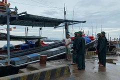 Cán bộ, chiến sĩ Đồn Biên phòng Tuy Hoà (Bộ đội Biên phòng tỉnh Đắk Lắk) xuống địa bàn tuyên truyền, vận động bà con ngư dân neo đậu tàu thuyền an toàn.