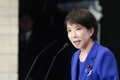 Bà Sanae Takaichi phát biểu trong cuộc bỏ phiếu bầu Chủ tịch đảng LDP cầm quyền Nhật Bản, tại Tokyo, ngày 4/10/2025. Ảnh: Kyodo/TTXVN