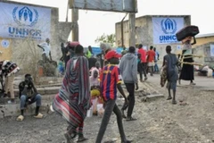 Đoàn xe chở hàng viện trợ nhân đạo tại Deir al-Balah, miền Trung Dải Gaza. (Ảnh: THX/TTXVN)