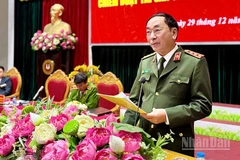 Thượng tướng, PGS, TS Trần Quốc Tỏ, Ủy viên Trung ương Đảng, Thứ trưởng Công an phát biểu tại hội thảo. Ảnh: Dương Thịnh