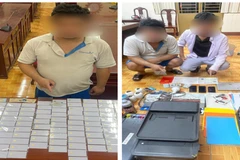 Đối tượng B, H cùng phương tiện, thiết bị để làm giả giấy tờ. 