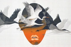 Đi tìm dòng sông, Lụa, 78x158 cm, 2012. 