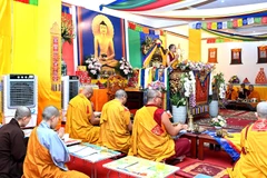 Ngài Khentrul Kunchok Tenzin Rinpoche - vị đạo sư của truyền thống Phật giáo Kim Cương thừa (Giáo hội Phật giáo Nepal) chủ trì Pháp hội Phật Đảnh Tôn Thắng tại chùa Pháp Vân (Hà Nội).