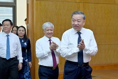 Tổng Bí thư Tô Lâm đến dự buổi làm việc với Đảng ủy Mặt trận Tổ quốc, các đoàn thể Trung ương.