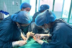Các bác sĩ tiến hành phẫu thuật cho trẻ bị dị tật ở mắt. (Ảnh: HL)
