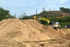 Hiện trường vụ khai thác trái phép gần 5.600m3 bị Công an Quảng Trị phát hiện, xử lý. (Ảnh: CAQT)