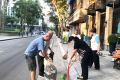 Người dân vệ sinh môi trường chào mừng Đại lễ. 