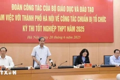 Bộ trưởng Giáo dục và Đào tạo Nguyễn Kim Sơn phát biểu chỉ đạo tại buổi làm việc. (Ảnh: Nguyễn Cúc/TTXVN)