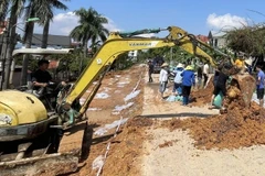 Khắc phục sự cố sạt lở đê tại xã Đa Phúc. 