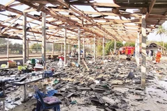 Hiện trường vụ nổ tại nhà máy ở Thái Lan. (Ảnh TÂN HOA XÃ)