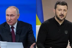 Tổng thống Nga Vladimir Putin (trái) và Tổng thống Ukraine Volodymyr Zelensky. (Ảnh: Xinhua)