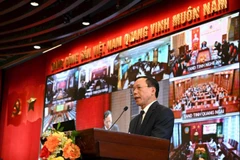 Hội nghị trực tuyến từ điểm cầu trụ sở Tòa án nhân dân tối cao.