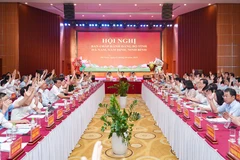 Các đại biểu biểu quyết tại hội nghị.